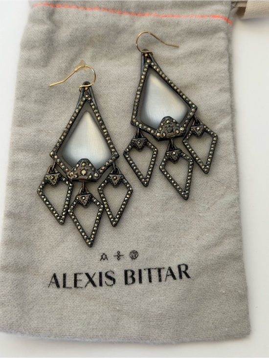 Alexis Bittar Jewelry - Alexis Bittar oxidized metal & crystal pave & mop Geometric Chandelier Earrings